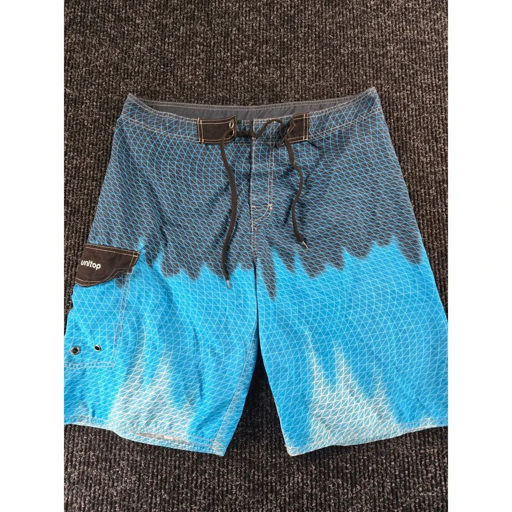 Unitop Mens Blue Black‎ Geometric Gradient Board Shorts Swim Trunks Size 36